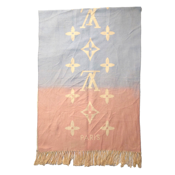 Louis Vuitton Monogram Reykjavik Yellow Pink Blue Gradient Shawl Pre-Owned $995 - Picture 4 of 16